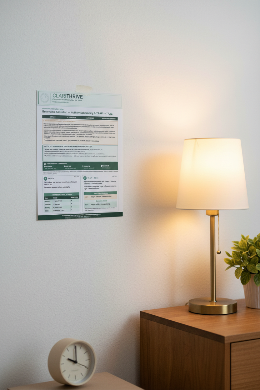 Depression Card – Wall with Visible Lamp, Plant & Clock
